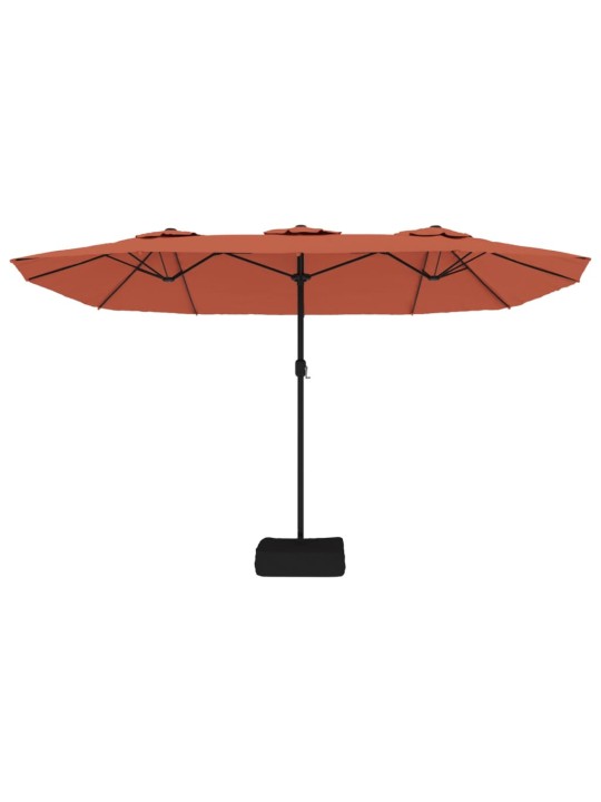Dvojitý zahradní slunečník s LED terakotový 449 x 245 cm