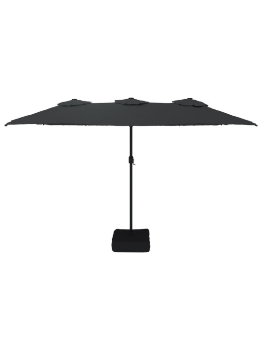 Dvojitý zahradní slunečník s led černý 449 x 245 cm