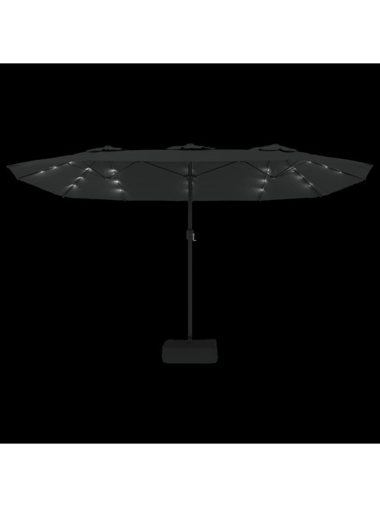 Dvojitý zahradní slunečník s led černý 449 x 245 cm