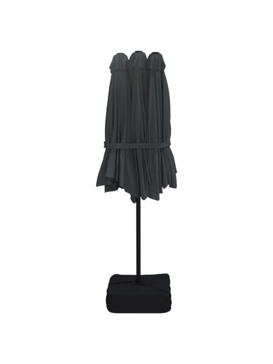 Dvojitý zahradní slunečník s led černý 449 x 245 cm