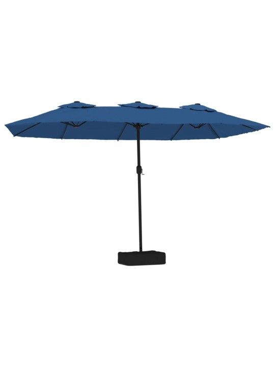 Dvojitý zahradní slunečník s LED azurově modrý 449 x 245 cm
