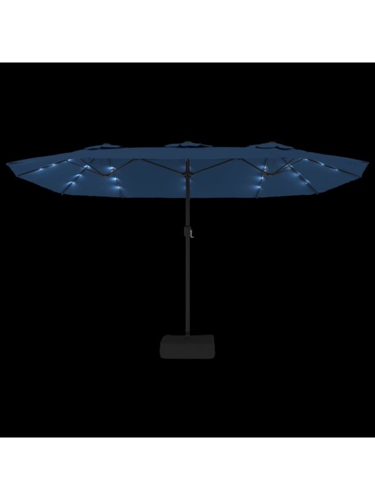 Dvojitý zahradní slunečník s LED azurově modrý 449 x 245 cm