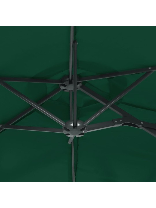 Dvojitý zahradní slunečník s LED zelený 316 x 240 cm