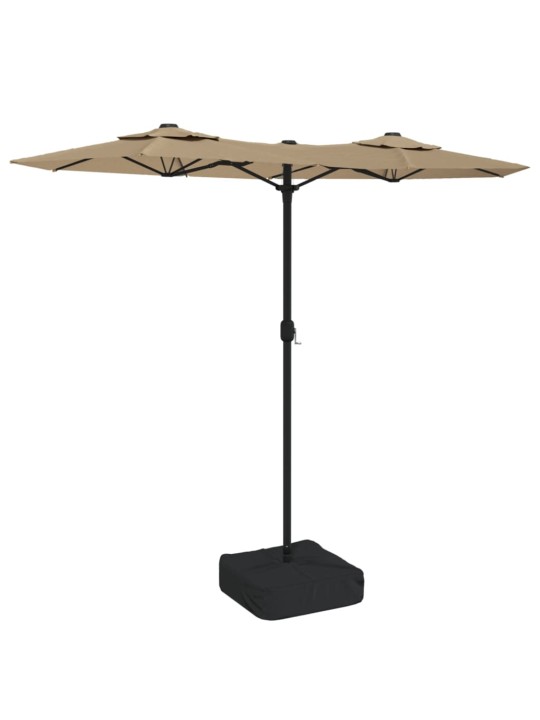 Dvojitý zahradní slunečník s LED taupe 316 x 240 cm