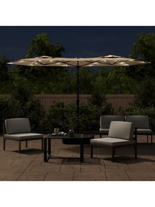 Dvojitý zahradní slunečník s LED taupe 316 x 240 cm