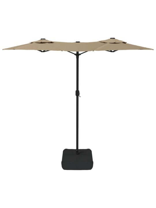 Dvojitý zahradní slunečník s LED taupe 316 x 240 cm