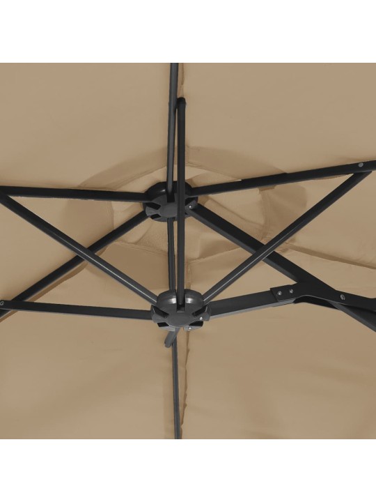 Dvojitý zahradní slunečník s LED taupe 316 x 240 cm