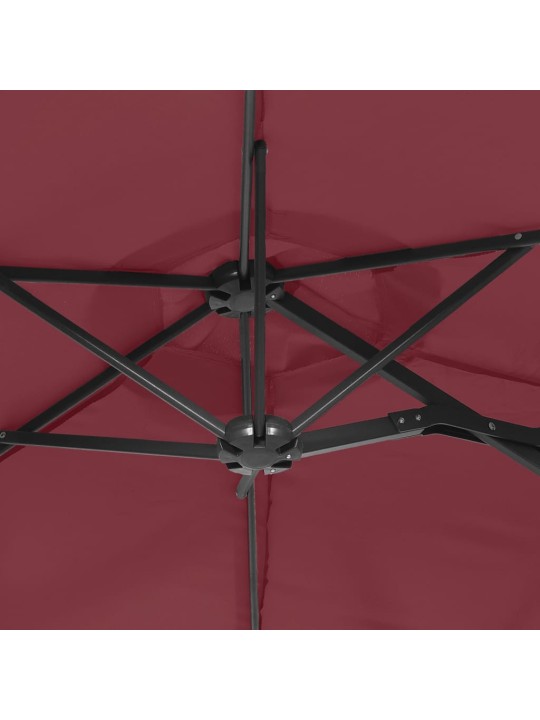 Dvojitý zahradní slunečník s LED bordó 316 x 240 cm