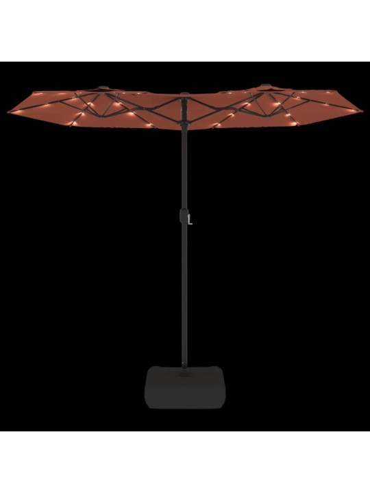Dvojitý zahradní slunečník s LED terakotový 316 x 240 cm