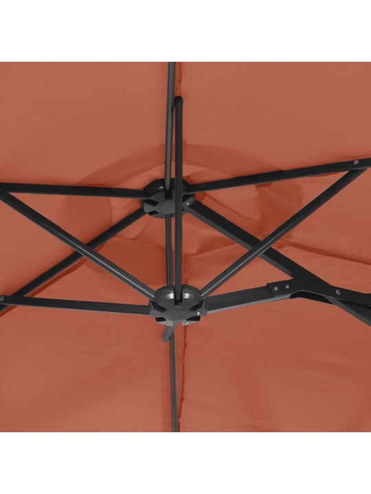 Dvojitý zahradní slunečník s LED terakotový 316 x 240 cm
