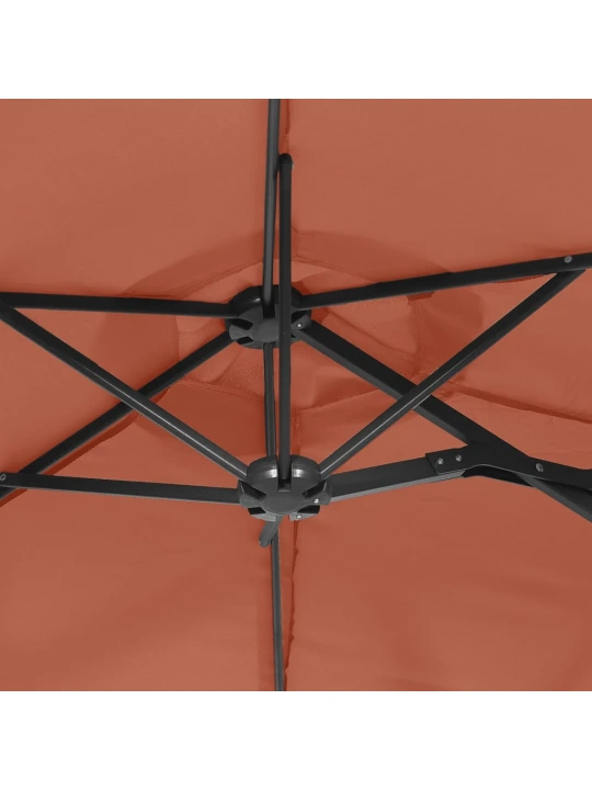 Dvojitý zahradní slunečník s LED terakotový 316 x 240 cm
