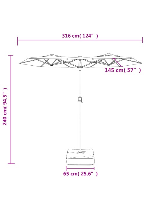 Dvojitý zahradní slunečník s LED terakotový 316 x 240 cm