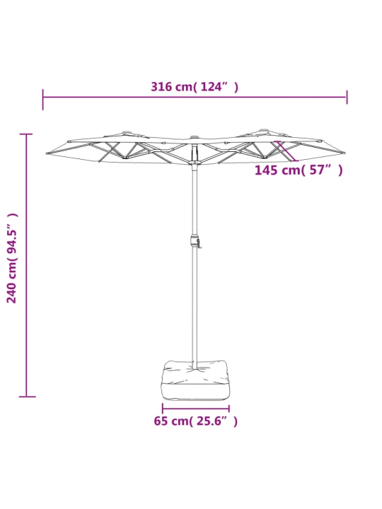 Dvojitý zahradní slunečník s LED terakotový 316 x 240 cm