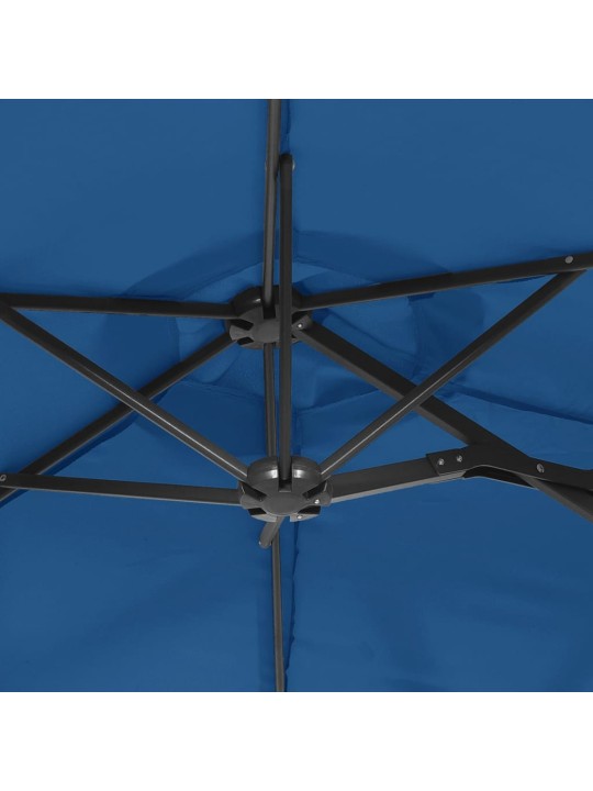 Dvojitý zahradní slunečník s LED azurově modrý 316 x 240 cm
