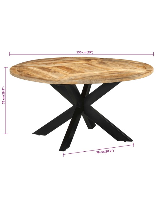 Jídelní stůl Ø 150 x 76 cm masivní hrubé mangovníkové dřevo
