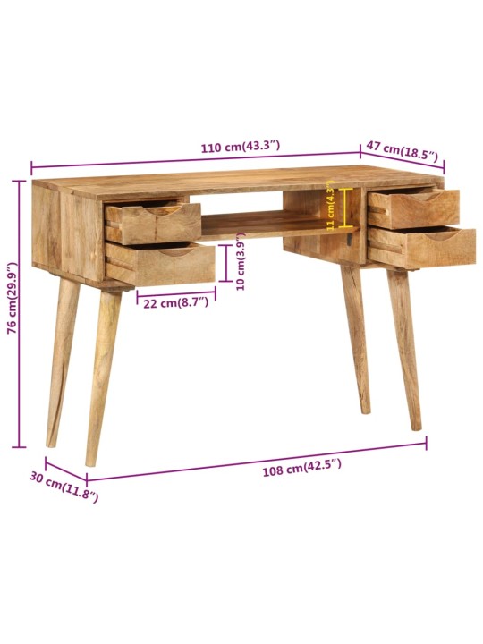 Stůl se zásuvkami 110 x 47 x 76 cm masivní mangovníkové dřevo
