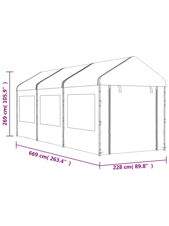 Altán se střechou bílý 6,69 x 2,28 x 2,69 m polyethylen