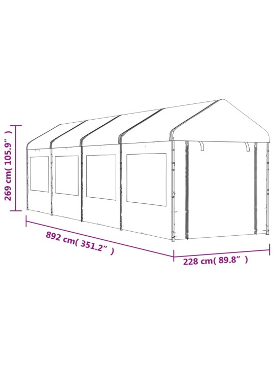Altán se střechou bílý 8,92 x 2,28 x 2,69 m polyethylen