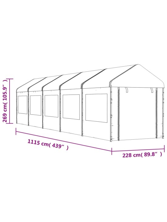 Altán se střechou bílý 11,15 x 2,28 x 2,69 m polyethylen