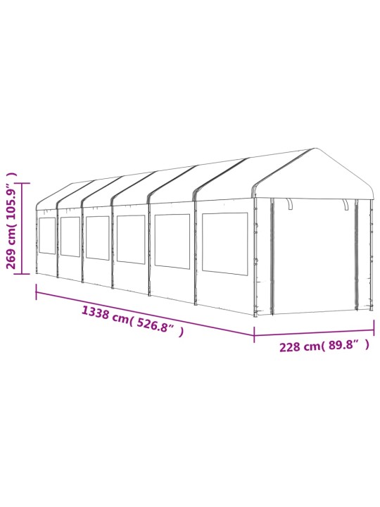 Altán se střechou bílý 13,38 x 2,28 x 2,69 m polyethylen