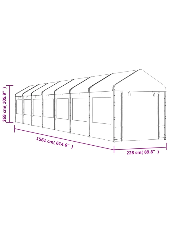 Altán se střechou bílý 15,61 x 2,28 x 2,69 m polyethylen