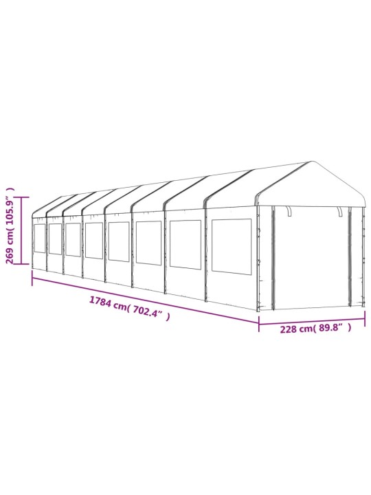 Altán se střechou bílý 17,84 x 2,28 x 2,69 m polyethylen