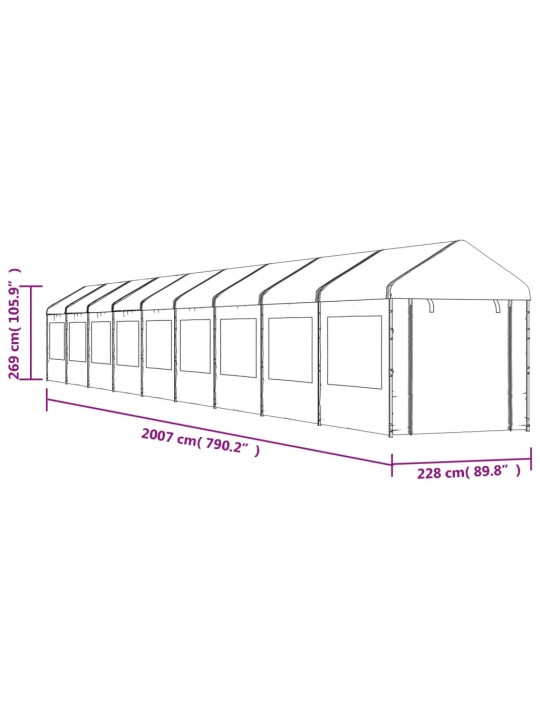 Altán se střechou bílý 20,07 x 2,28 x 2,69 m polyethylen