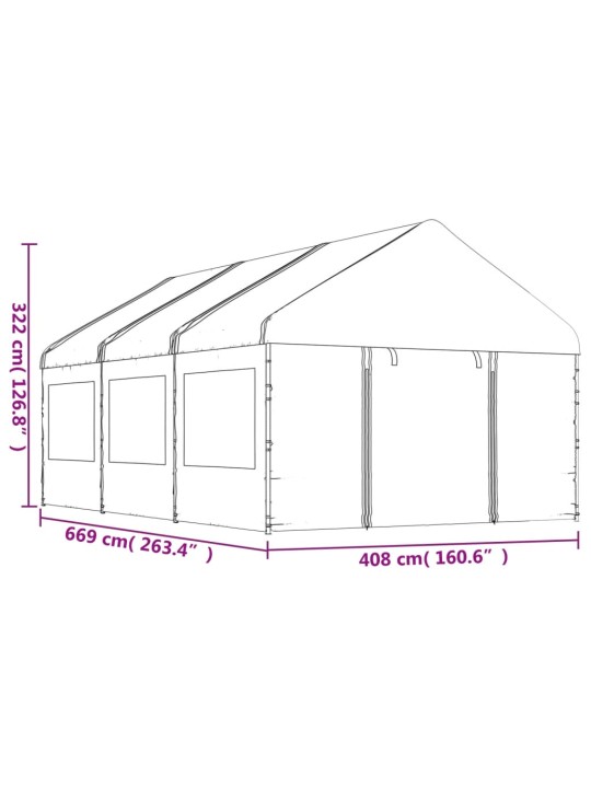 Altán se střechou bílý 6,69 x 4,08 x 3,22 m polyethylen