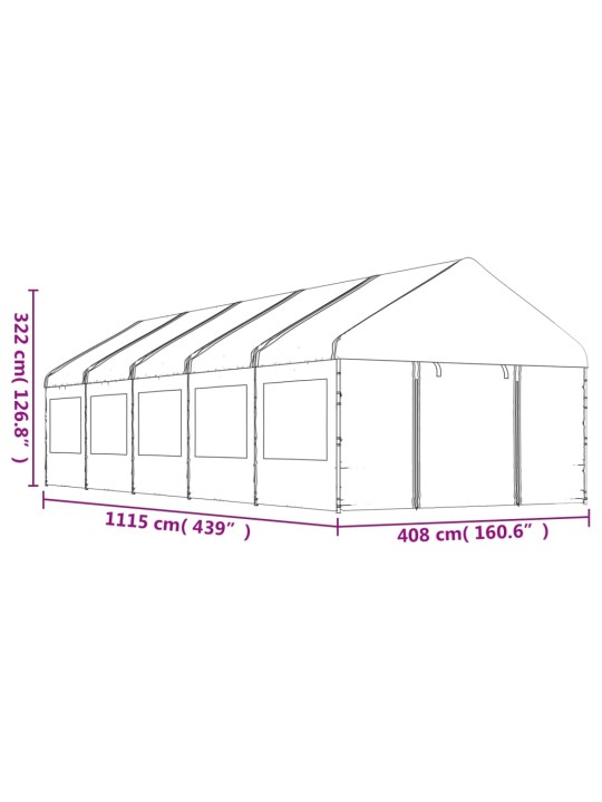 Altán se střechou bílý 11,15 x 4,08 x 3,22 m polyethylen