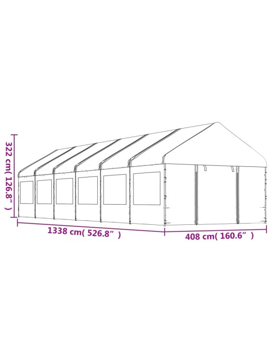 Altán se střechou bílý 13,38 x 4,08 x 3,22 m polyethylen