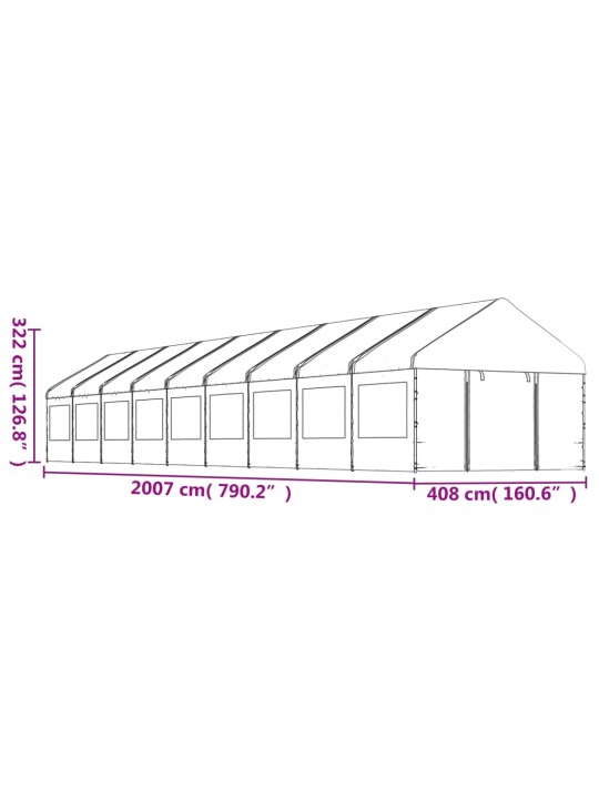 Altán se střechou bílý 20,07 x 4,08 x 3,22 m polyethylen