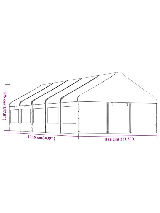Altán se střechou bílý 11,15 x 5,88 x 3,75 m polyethylen