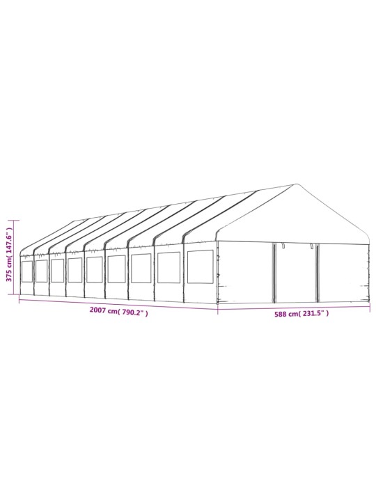 Altán se střechou bílý 20,07 x 5,88 x 3,75 m polyethylen