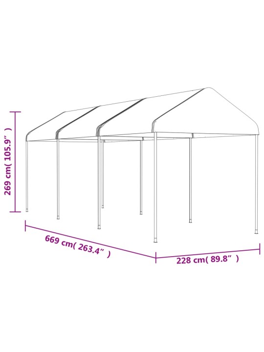 Altán se střechou bílý 6,69 x 2,28 x 2,69 m polyethylen