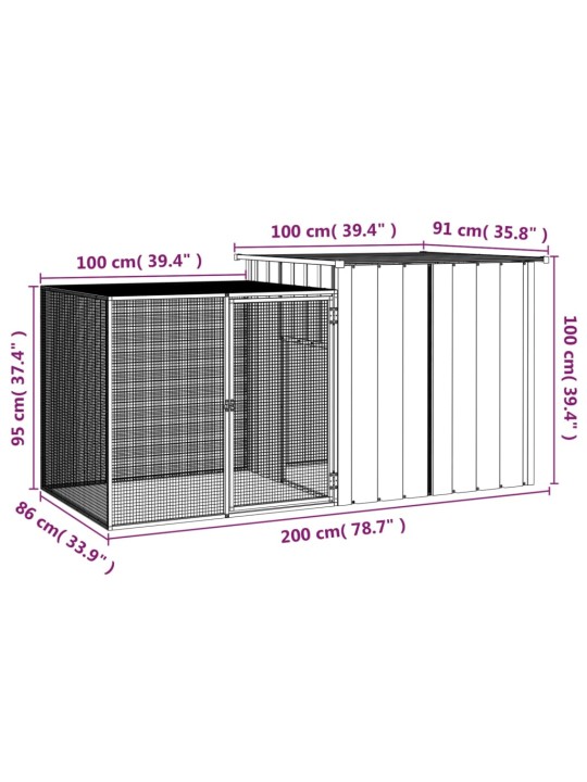 Klec pro králíky antracitová 200 x 91 x 100 cm pozinkovaná ocel
