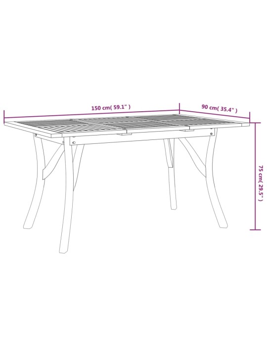 Zahradní stůl 150 x 90 x 75 cm masivní akáciové dřevo