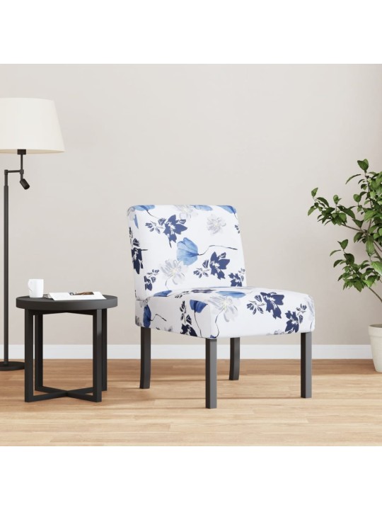 Nízké křeslo bez područek modré květiny textil