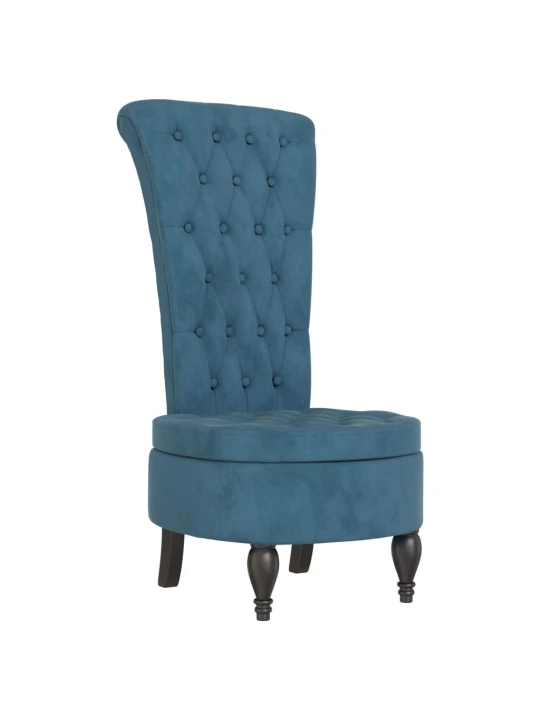 Židle s vysokým opěradlem modrá samet design s knoflíky