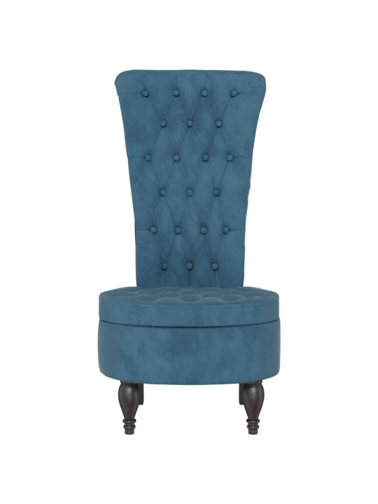 Židle s vysokým opěradlem modrá samet design s knoflíky