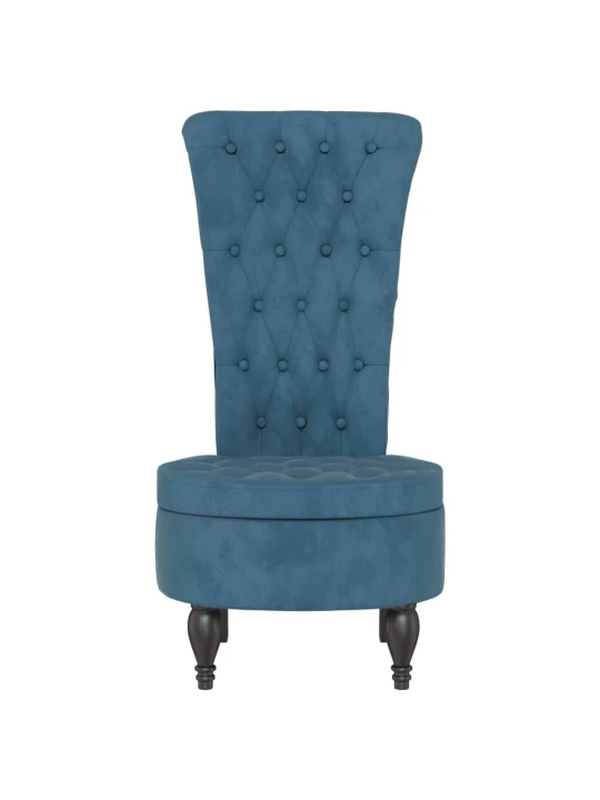Židle s vysokým opěradlem modrá samet design s knoflíky