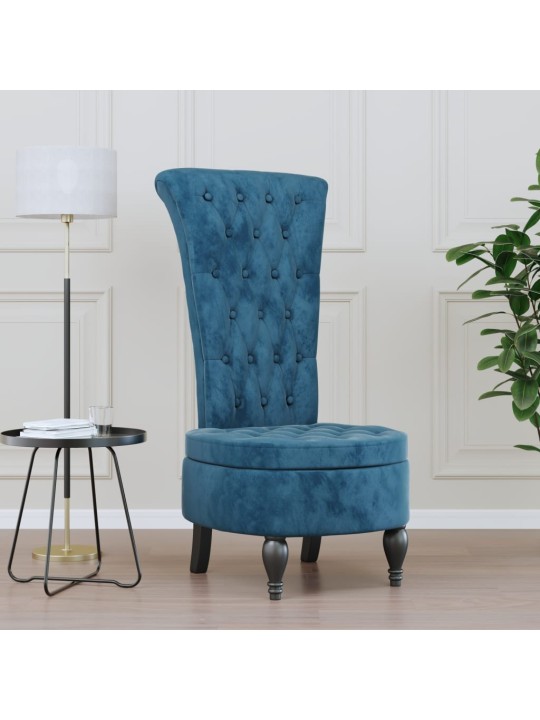 Židle s vysokým opěradlem modrá samet design s knoflíky