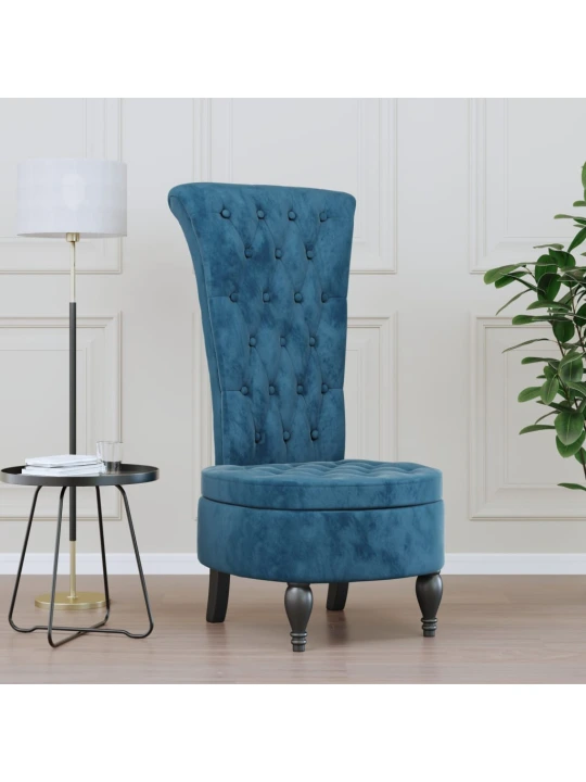 Židle s vysokým opěradlem modrá samet design s knoflíky