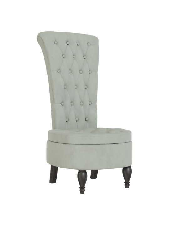 Židle s vysokým opěradlem světle šedá samet design s knoflíky