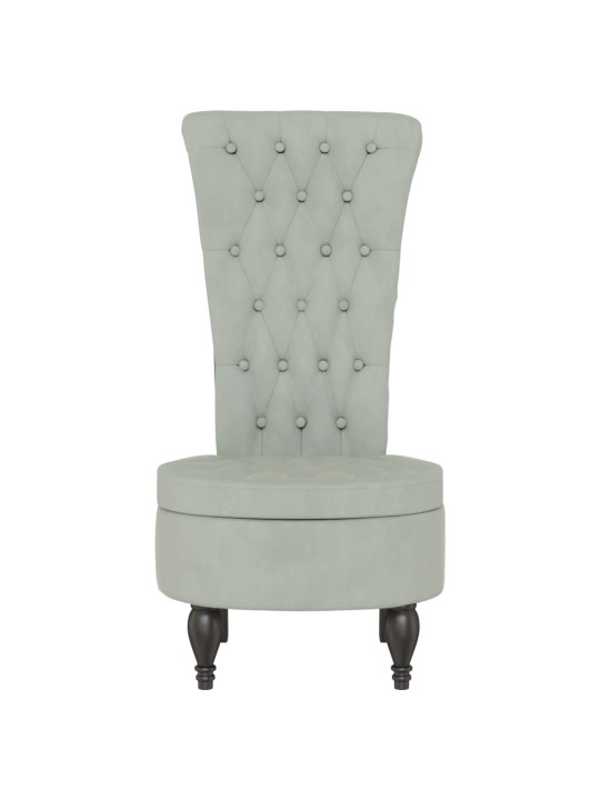 Židle s vysokým opěradlem světle šedá samet design s knoflíky