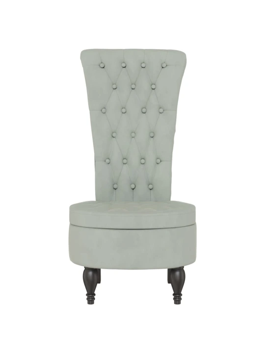 Židle s vysokým opěradlem světle šedá samet design s knoflíky
