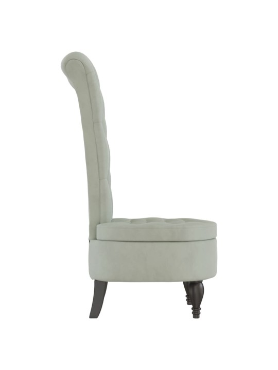 Židle s vysokým opěradlem světle šedá samet design s knoflíky