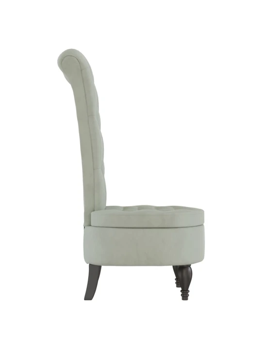 Židle s vysokým opěradlem světle šedá samet design s knoflíky