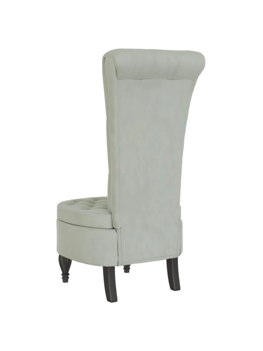 Židle s vysokým opěradlem světle šedá samet design s knoflíky