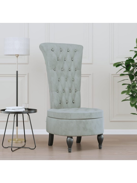 Židle s vysokým opěradlem světle šedá samet design s knoflíky
