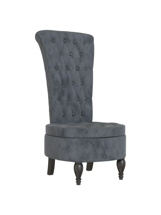 Židle s vysokým opěradlem tmavě šedá samet design s knoflíky